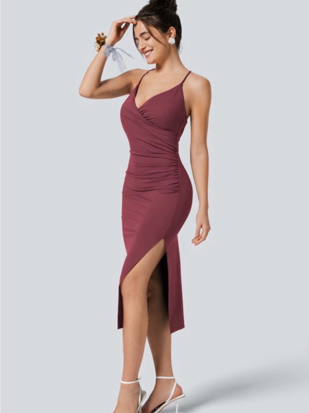 HALARA Airy Crossover Ruched Lace Up Midi